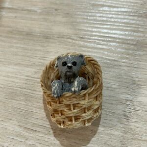 Vintage Razza Signed Resin Puppy Dog In Basket Pendant Necklace